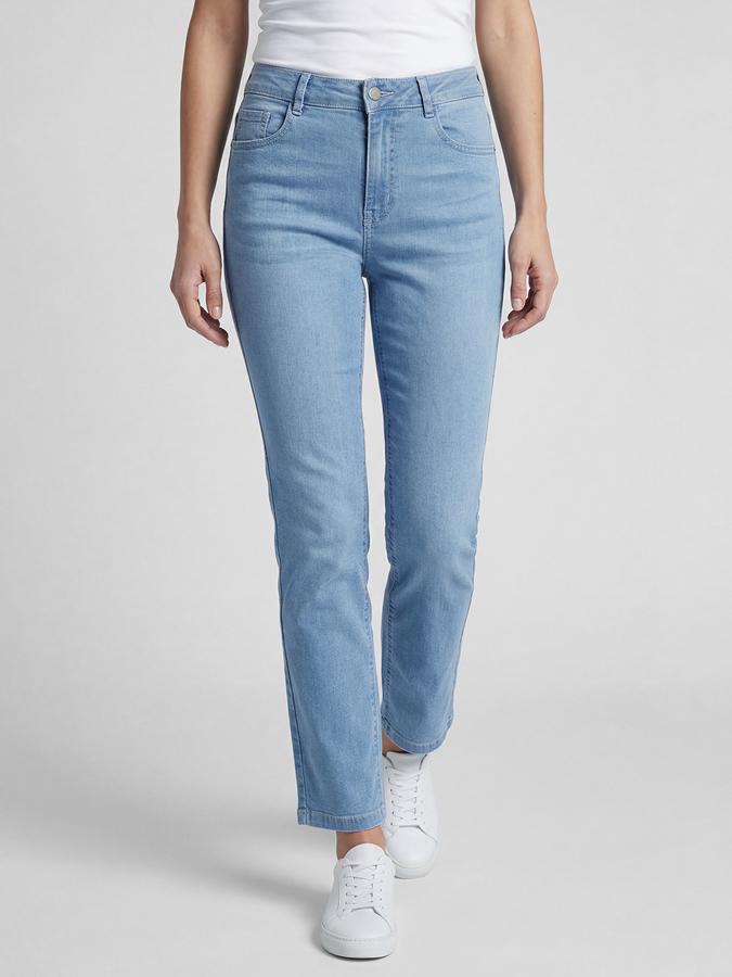 R&B Blue Solid Women Mid-Rise Straight Fit Jeans