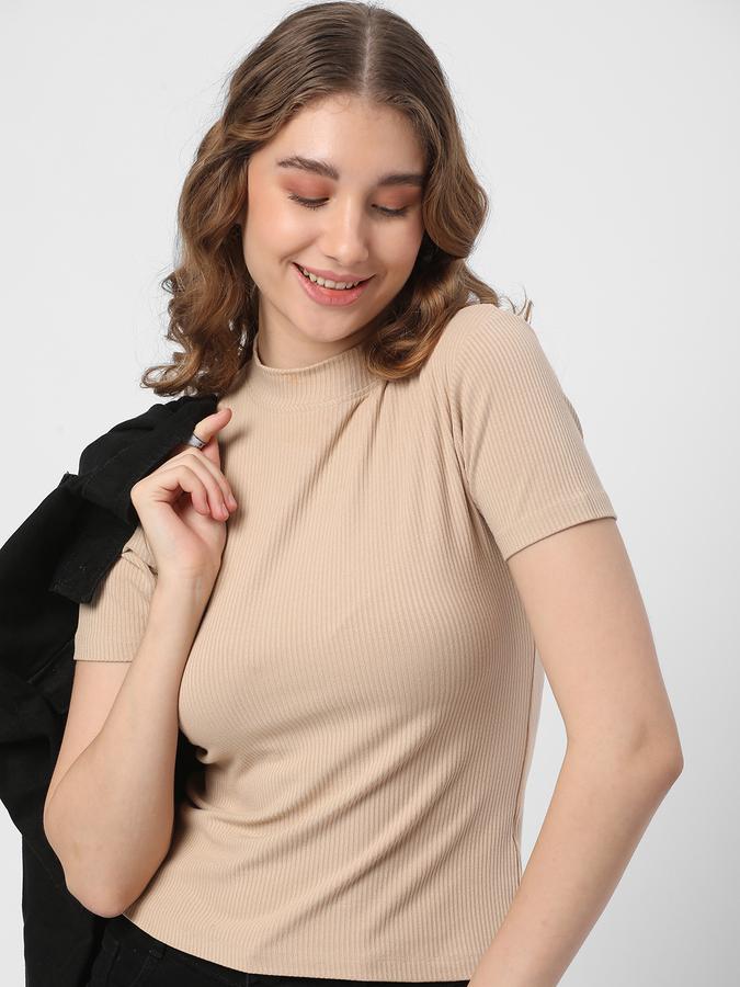 Women Ribbed Regular Fit High-Neck Top image number 0