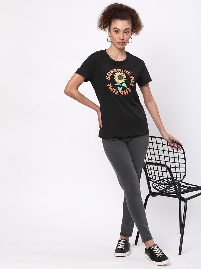 Women Cotton Regular Fit Crew Neck Graphic T-shirt