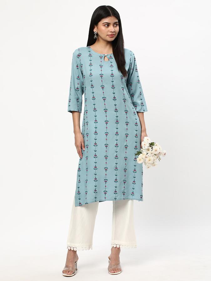 Women Rayon Regular Fit Keyhole Neck Printed Kurta
