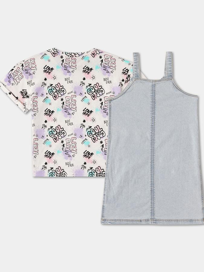 Printed T-Shirt and Dungaree Dress Set image number 1