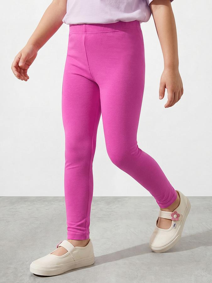 R&B Girl Pink Solid Cotton Blend Leggings