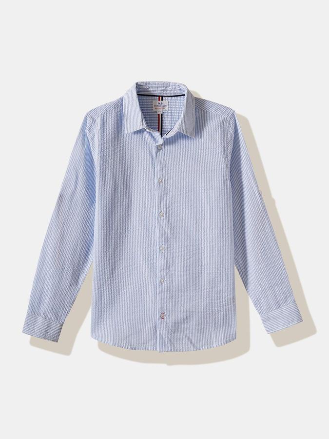 R&B Boys Blue Textured Full Sleeves Shirt 