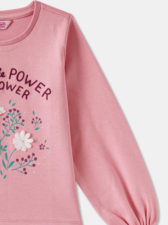 Girls Cotton Regular Fit Crew Neck Long Sleeve Graphic Top