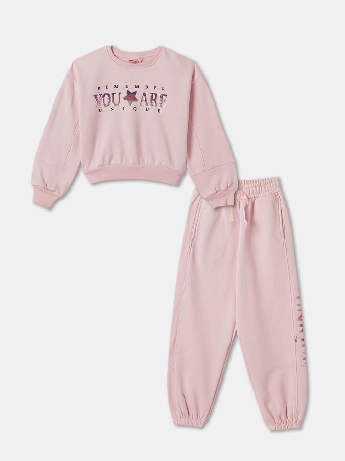 Girls Cotton Graphic Sweatshirt and Joggers Set