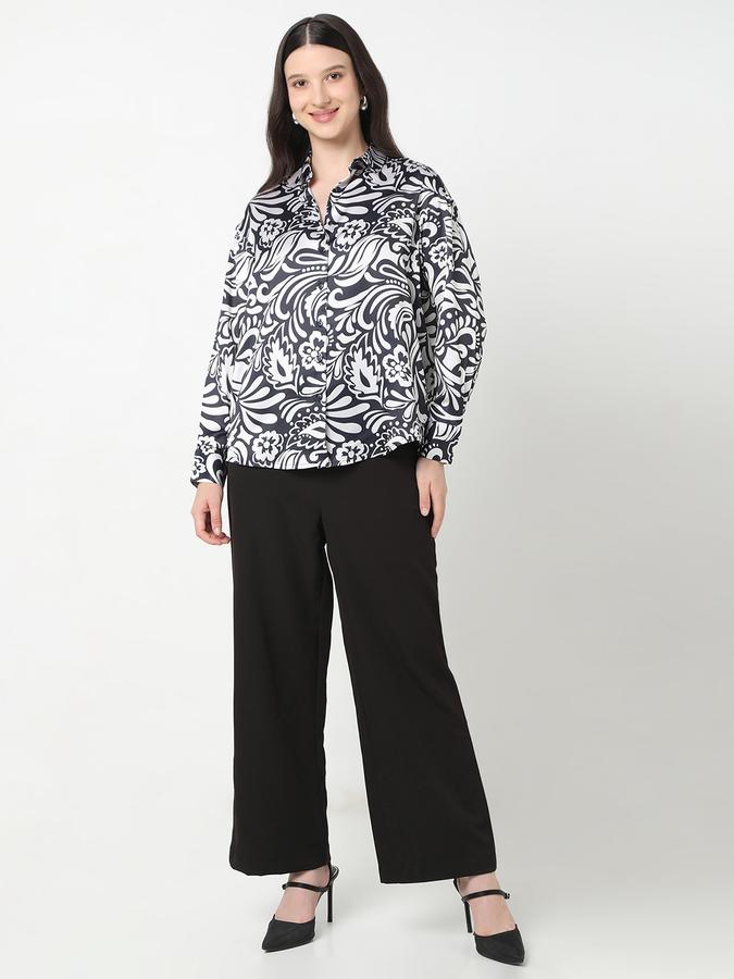 R&B Women Dark Blue Floral Print Shirt