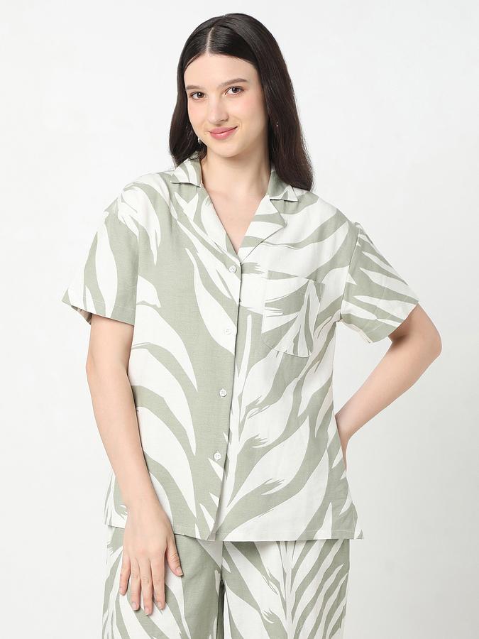 Women Viscose Regular Fit Shirt Collar Printed Top
