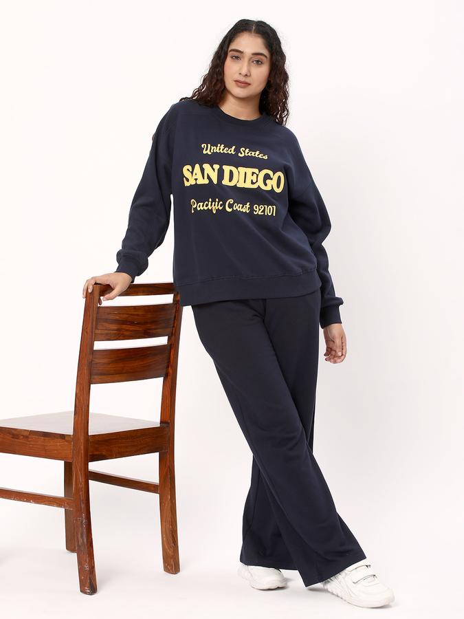 Women Cotton Blend Regular Fit Round Neck Graphic Sweatshirt