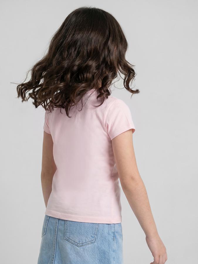 R&B Pink Graphic Print Girls Round Neck Regular Fit Short Sleeves T-Shirt 