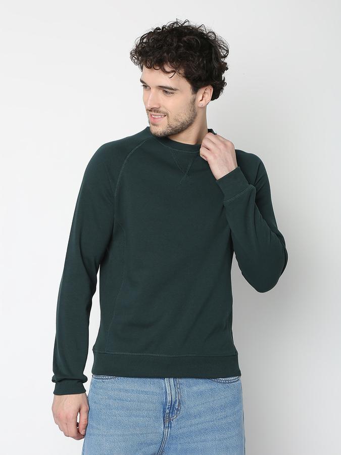 Men Cotton Regular Fit Crew Neck Solid Sweatshirt