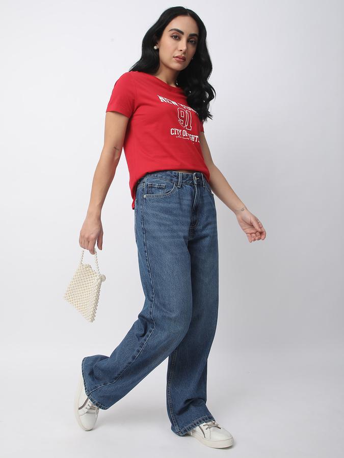 Women Cotton Relaxed Fit Crew Neck Graphic T-shirt