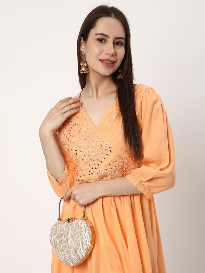 Women Rayon Regular Fit V Neck Embellished Kurta