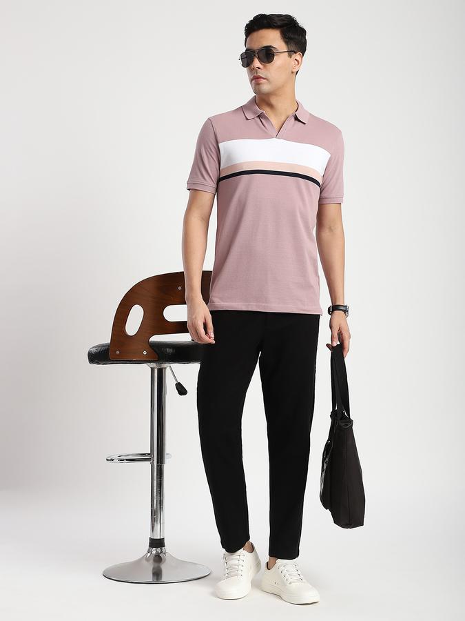 Men Cotton Blend Regular Fit Polo Striped T-shirt