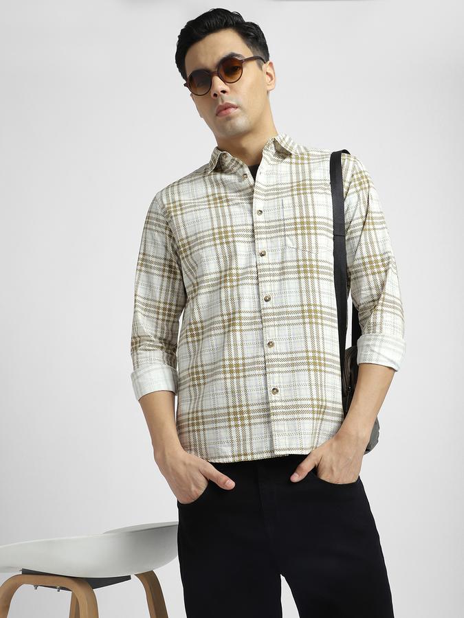 R&B Men's Beige Checked Shirt