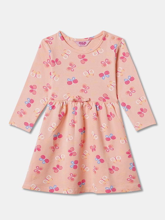 Girls Cotton A-Line Round Neck Printed Dress