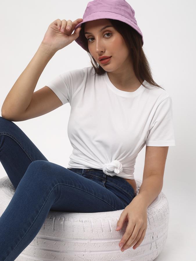 Women Cotton Regular Fit Crew Neck Solid T-shirt