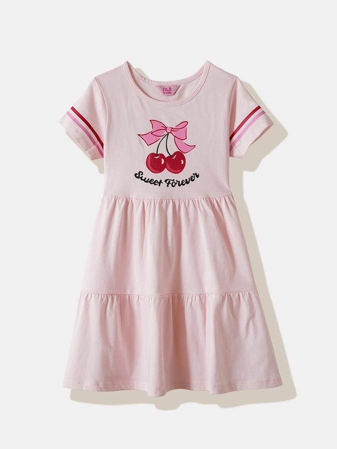 Girls Cotton Regular Fit Round Neck Tiered Dress
