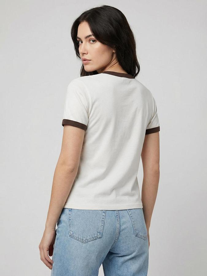 R&B Off White Printed Women Regular Fit Tshirt