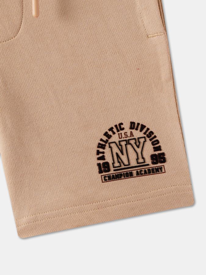 Boys Cotton Embroidered Mid Rise Drawstring Waist Clean Hem Shorts