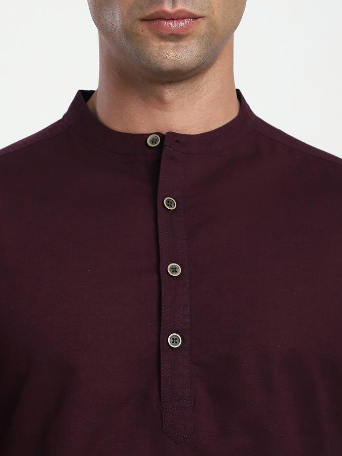 Men Cotton Slim Fit Mandarin Collar Solid Shirt