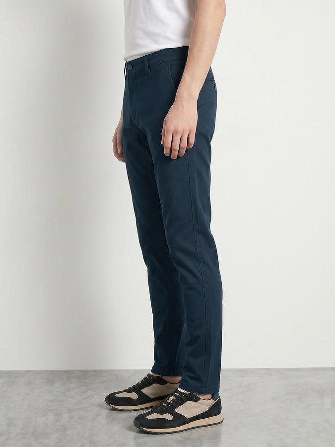 R&B Men's Navy Blue Slim Fit Trousers