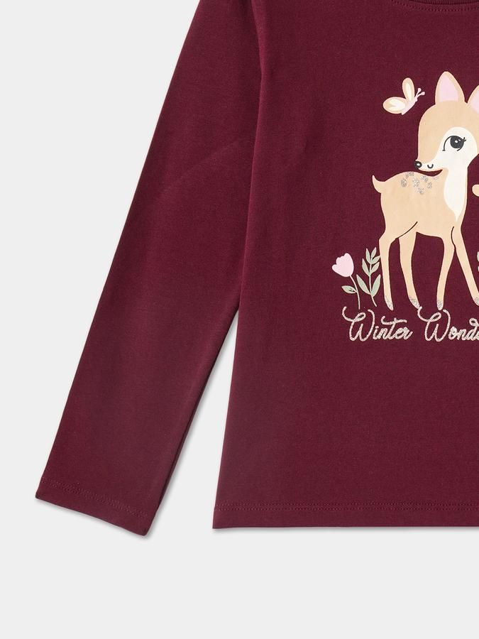 Girls Cotton Blend Regular Fit Crew Neck Graphic T-shirt