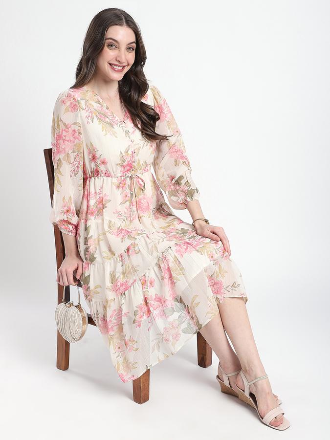 Women Polyester A-Line Midi Floral Dress