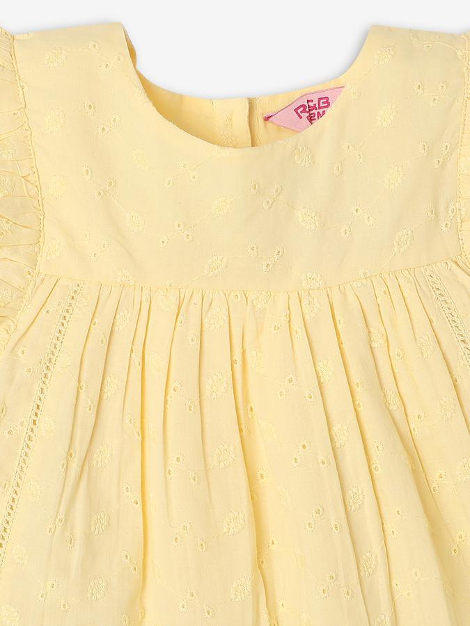 Girls Cotton Regular Fit Round Neck Short Sleeve Embroidered Top