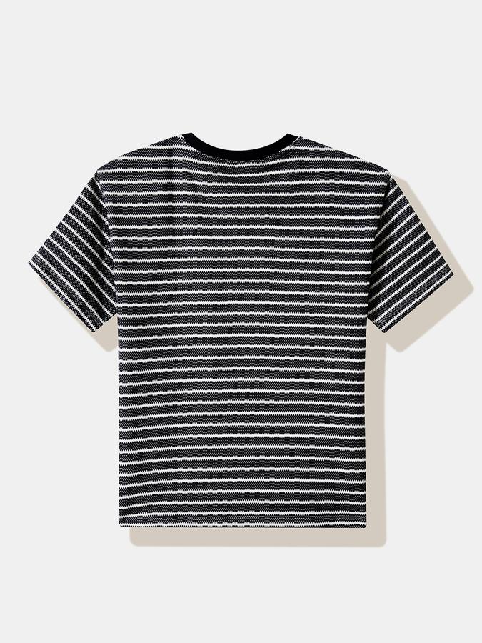 Boys Cotton Regular Fit Crew Neck Striped T-shirt
