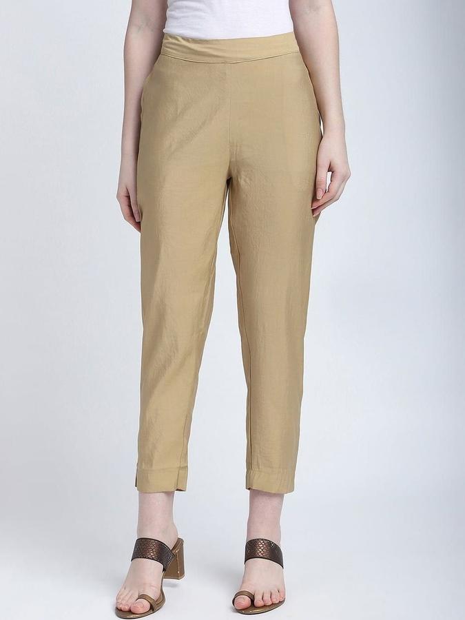 R&B Women Gold Solid Regular Fit Pants