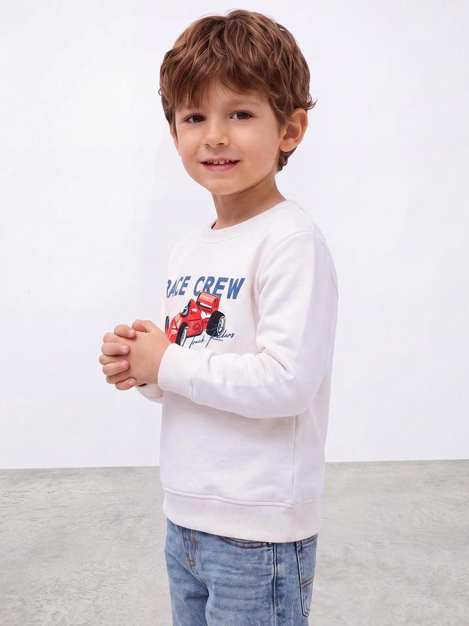 R&B Boys Ivory Bold Graphic Round Neck Long Sleeves Regular Fit Sweatshirt