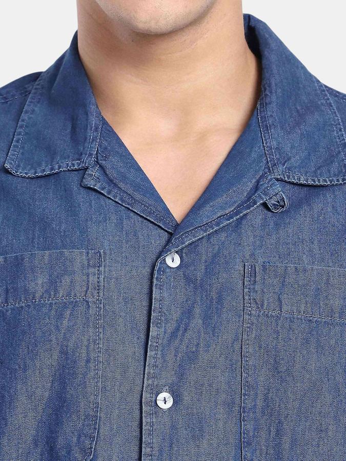 R&B  Navy Blue Solid Men Short Sleeves Relaxed Fit Shirts