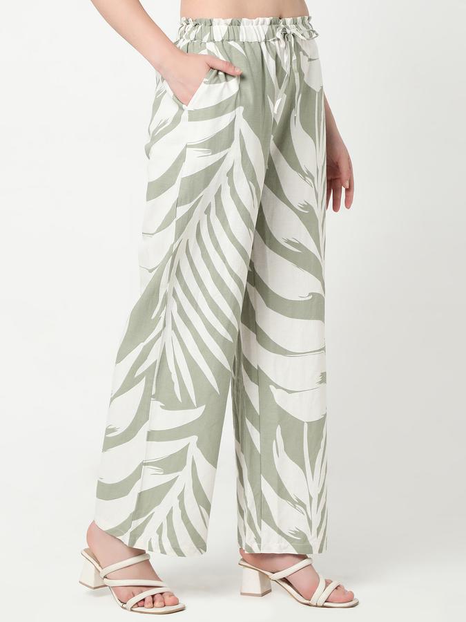 Women Poly Blend Wide Leg Mid Rise Printed Trousers