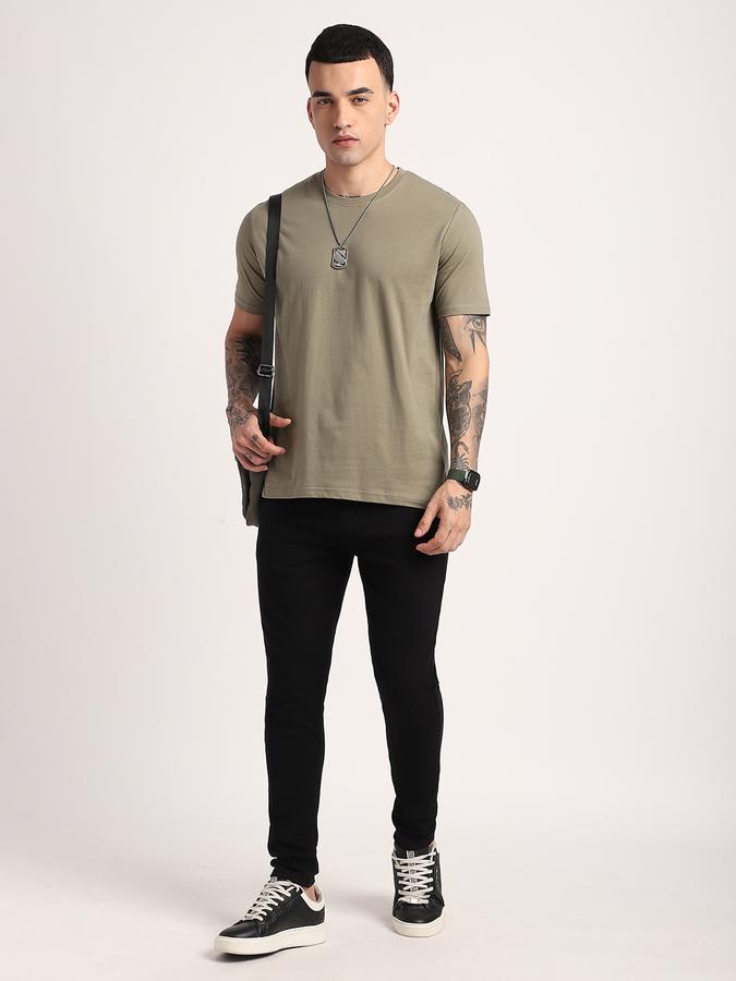 Men Cotton Regular Fit Crew Neck Solid T-shirt