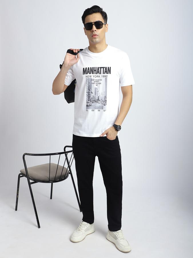 R&B Men's White Printed T-Shirt