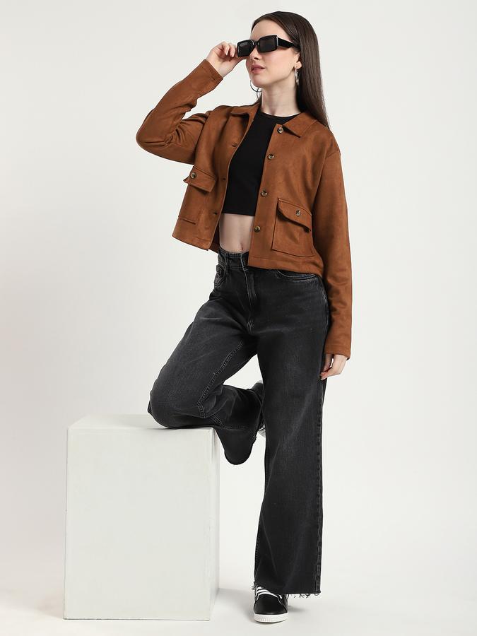 Women Suede Regular Fit Shacket Button Front Jacket