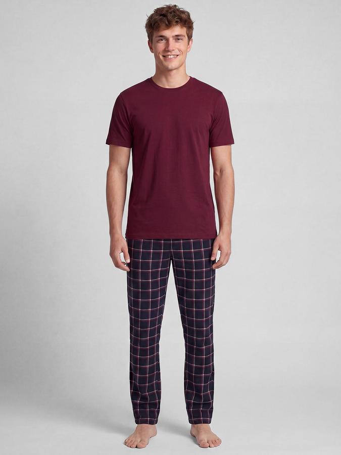R&B Men Maroon Checked Pure Cotton Mid Rise Lounge Pants