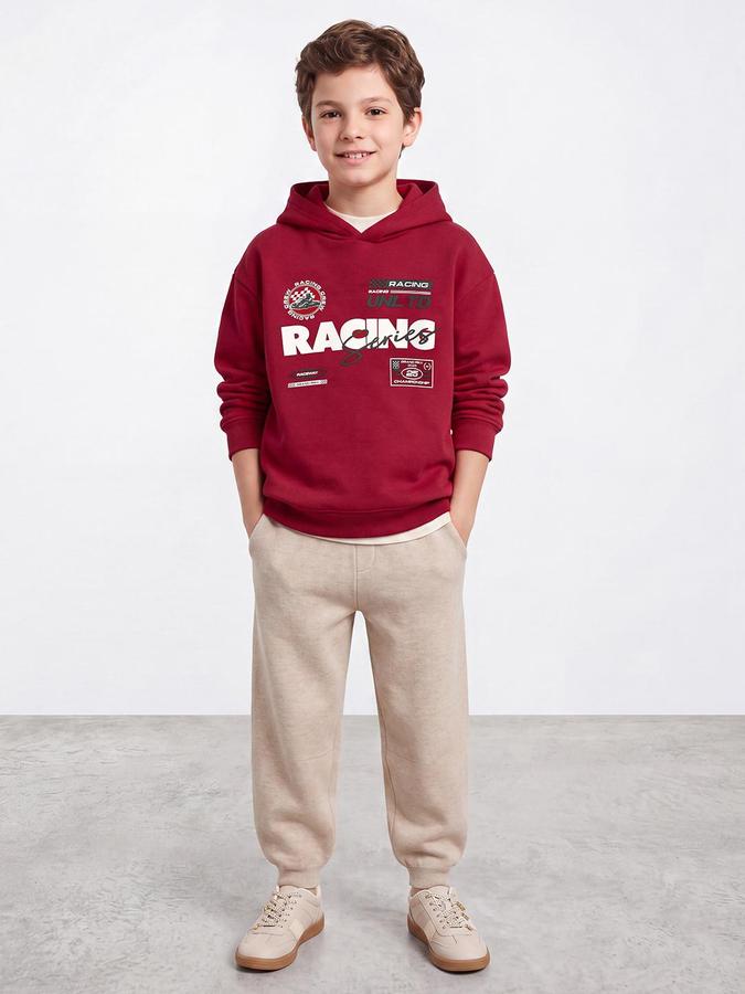 R&B Boys Red Typography Graphics Hooded Long Sleeves Regular Fit Sweatshirt