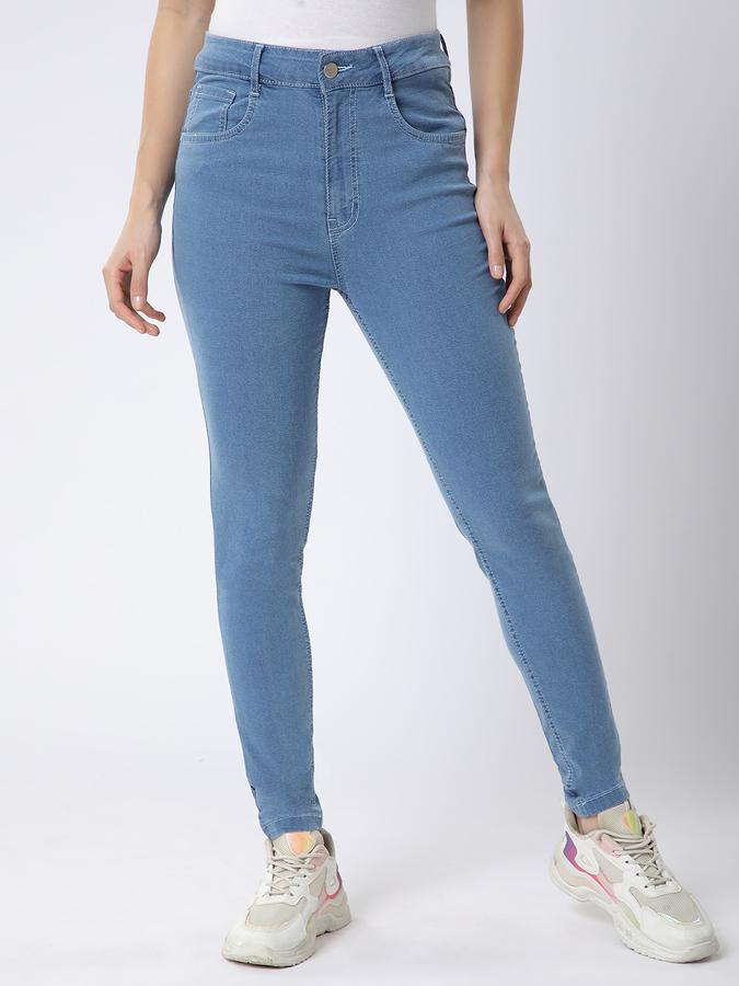 Women Cotton High Rise Button Closure Solid Jeggings