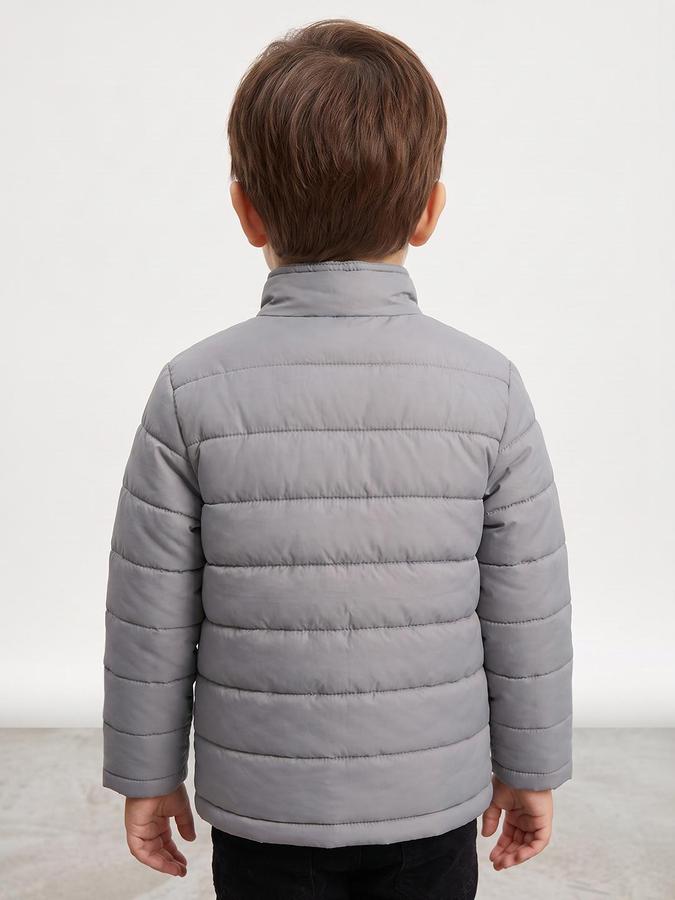 R&B Boys Grey Self Design Mock Collar Long Sleeves Puffer Jacket