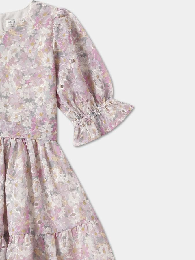 R&B Girls' Ivory Printed Dress