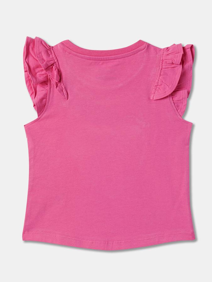 Girls Regular Fit Ruffled Sleeves Crew Neck Top