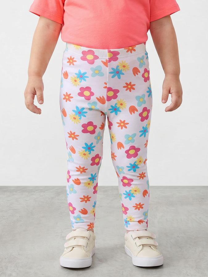 R&B Girl White Printed Cotton Blend Leggings