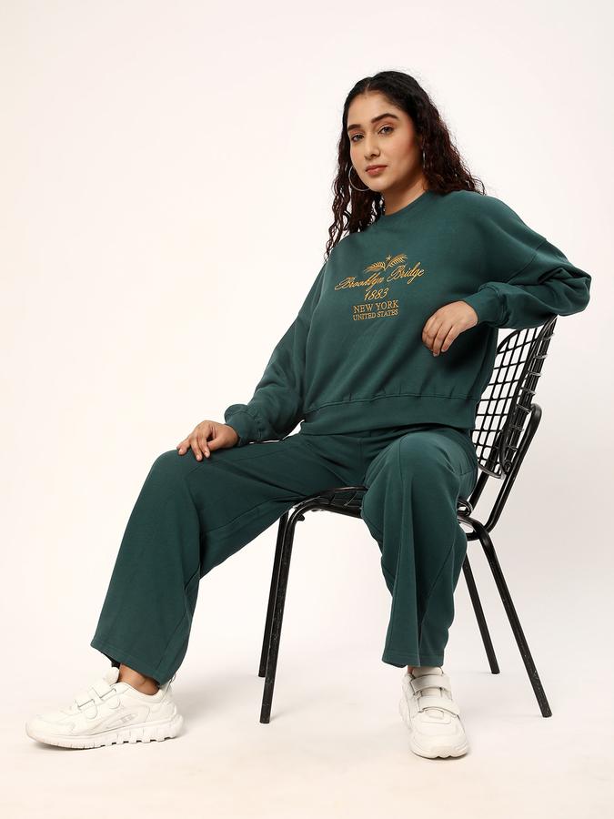 Women Cotton Wide-Leg Elastic Waist Solid Trackpants