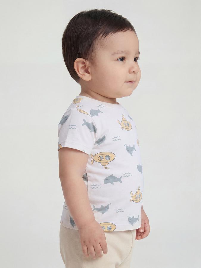 R&B Off White Graphic Print Boys Round Neck Regular Fit Short Sleeves T-Shirt 