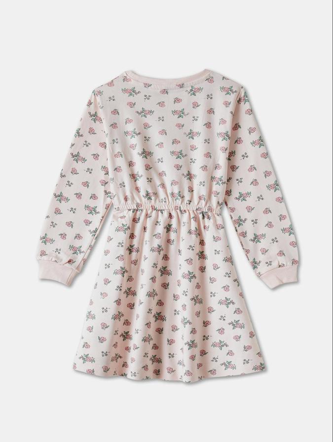 R&B Orange Floral Printed Girls Long Sleeves Dress