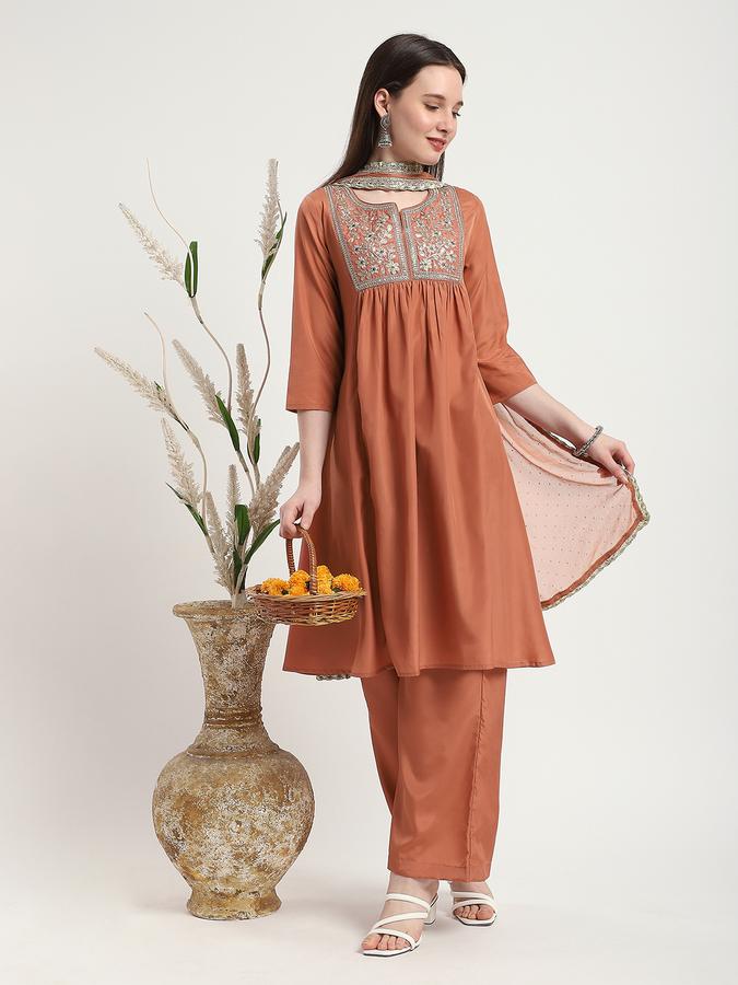 Women Poly Blend Embroidered Kurta and Palazzo Set