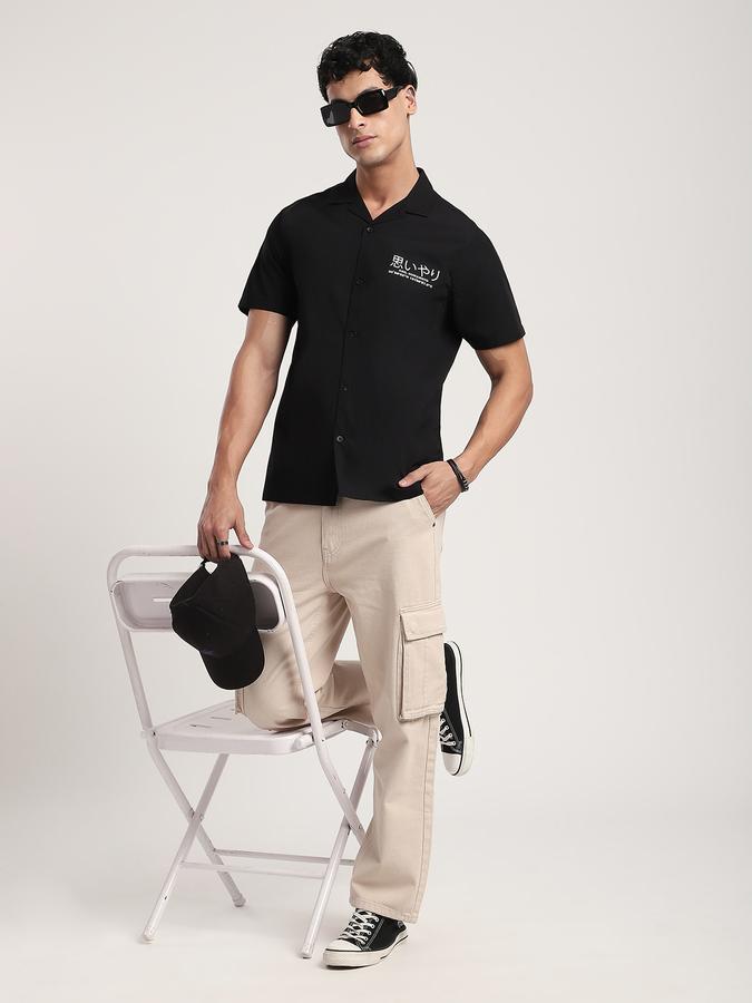 Men Polyester Blend Regular Fit Cuban Collar Graphic Shirt