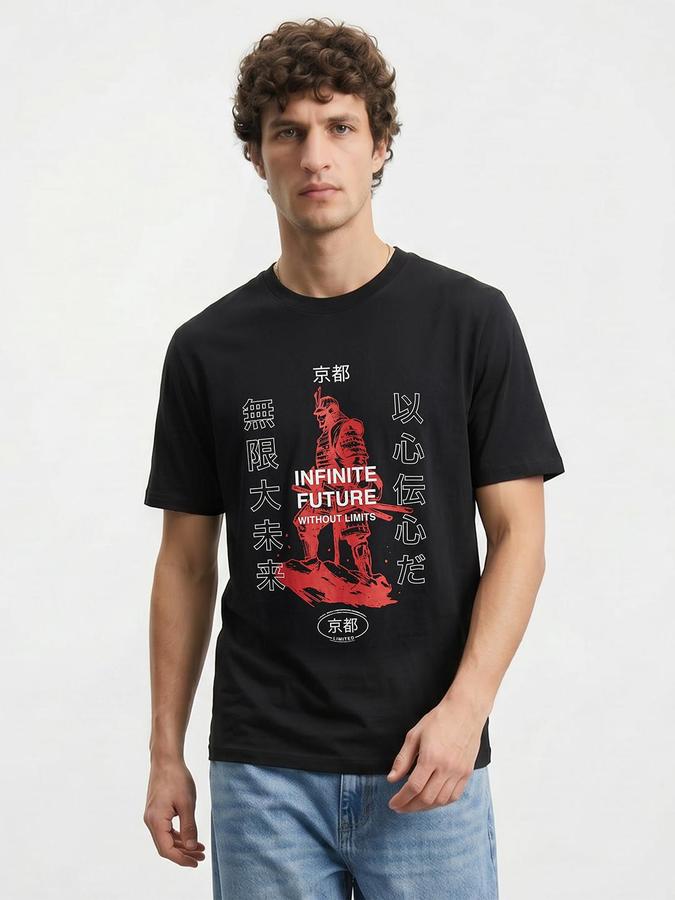 R&B Black Men Printed Short Sleeves Tshirt