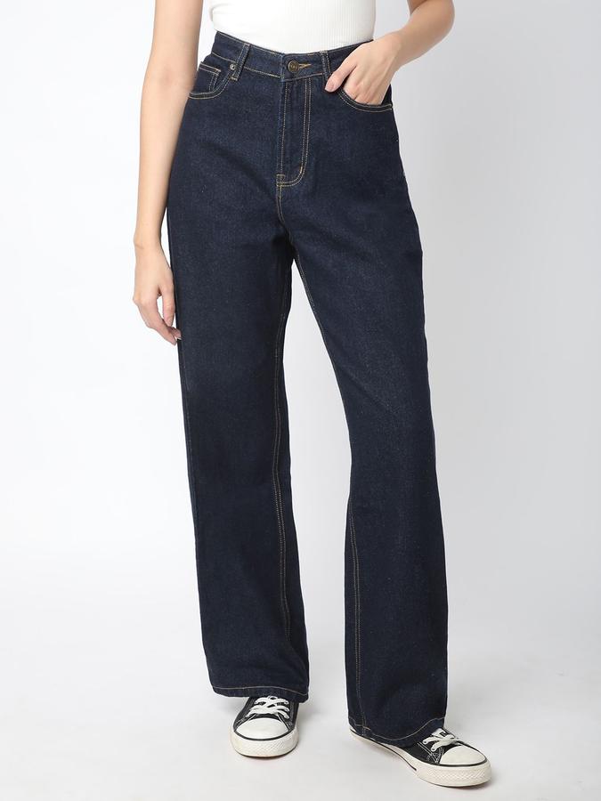 R&B Women Dark Blue Relaxed Fit Mid-Rise Jeans